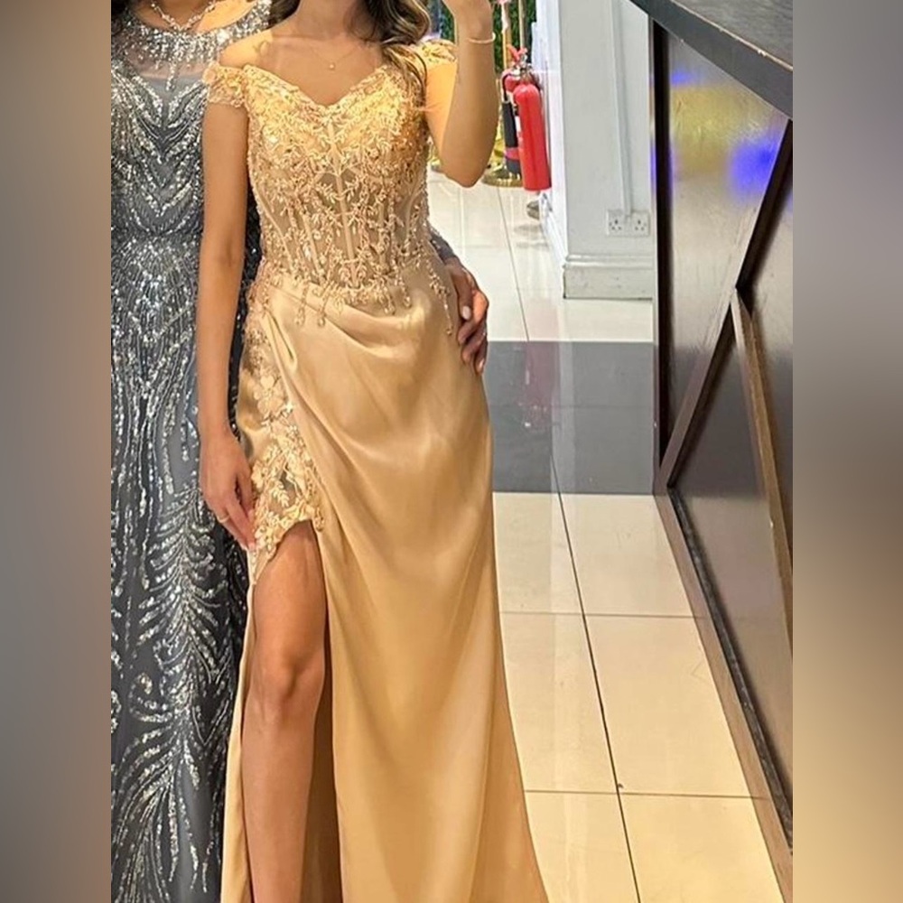 Elegant Gold Embellished Evening Gown